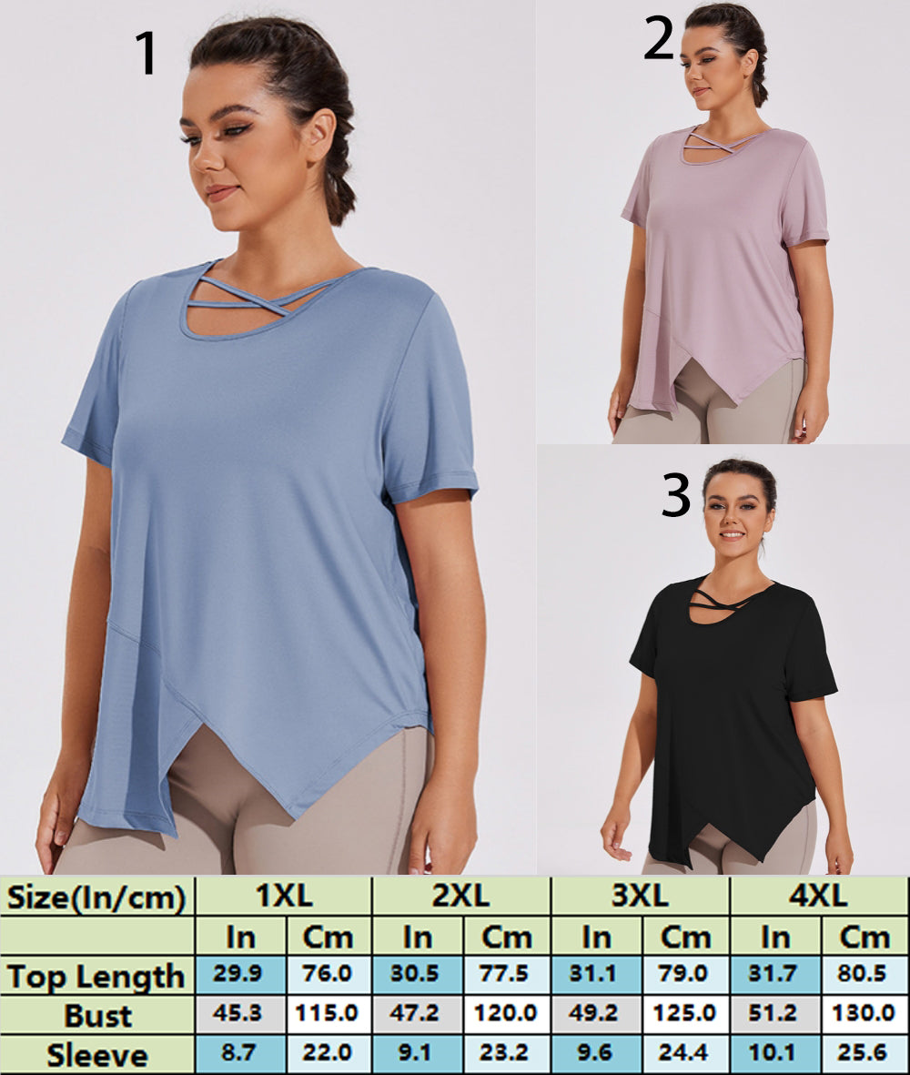 Quick-Dry Asymmetric hem Plus size tops 3021