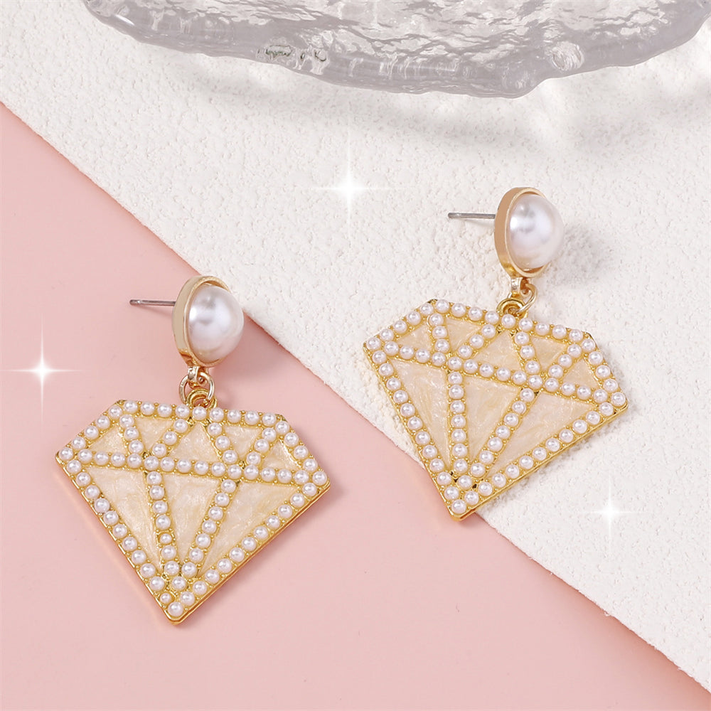 Radiant Gem Mosaic Drop Earrings with Pearl Accents 2844