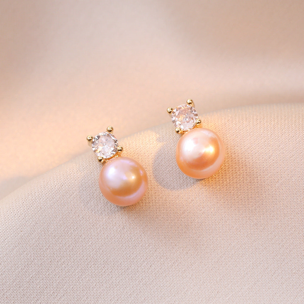 Refined Pearl and Diamond Earrings 2902 Pink