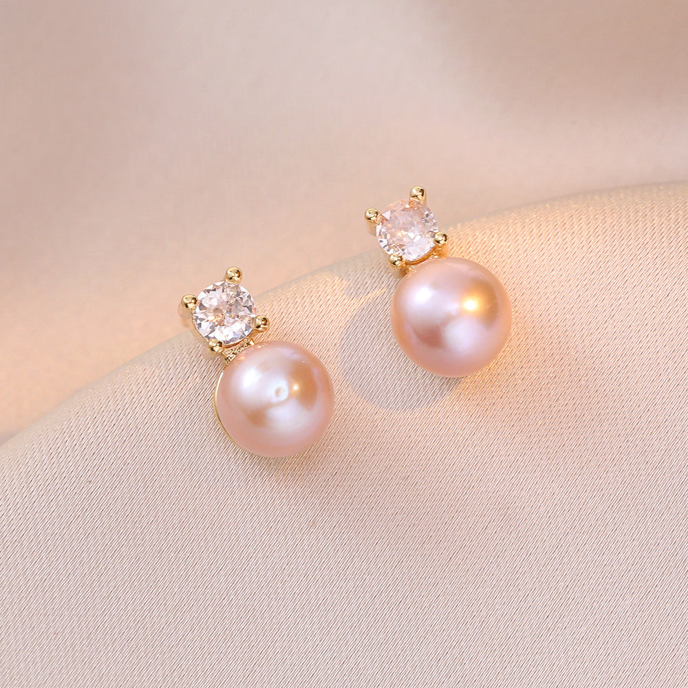 Refined Pearl and Diamond Earrings 2902 Purple