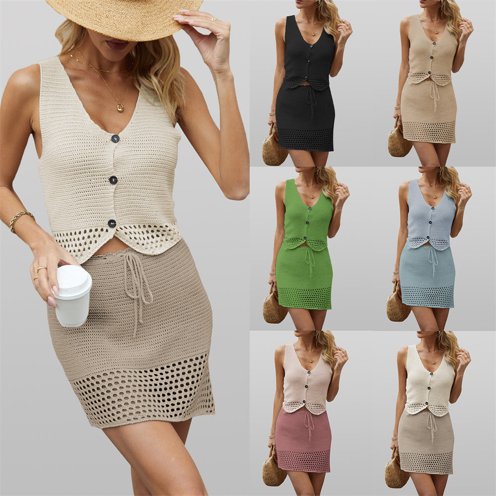 Relaxed Button Sleeveless Knit Midi Sundress 2854