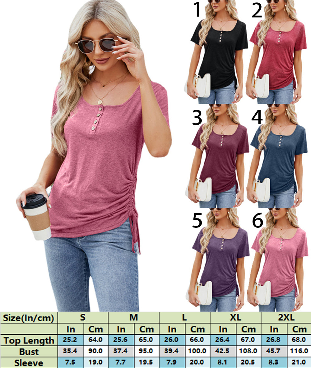 Relaxed Charm Button-Up Short-Sleeve Top 2824