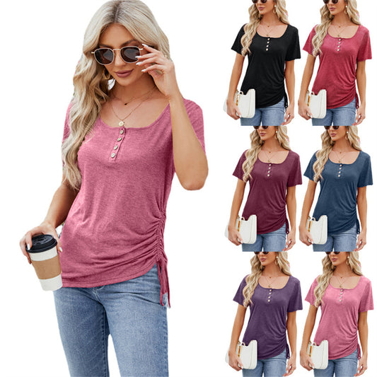 Relaxed Charm Button-Up Short-Sleeve Top 2824