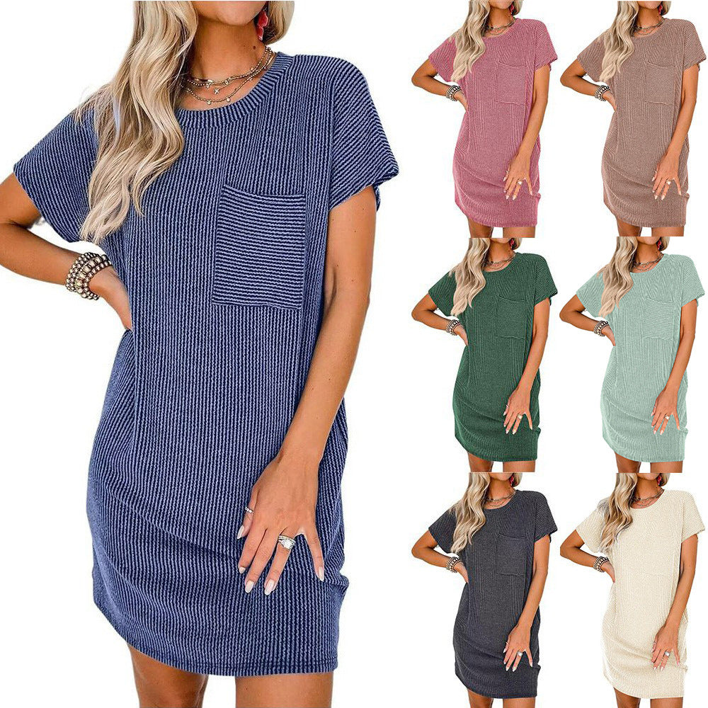 Relaxed Daytime Minimalist Knit Dress with Pockets 2847