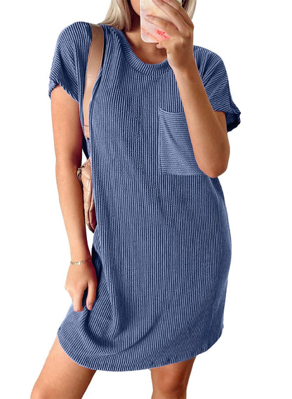 Relaxed Daytime Minimalist Knit Dress with Pockets 2847