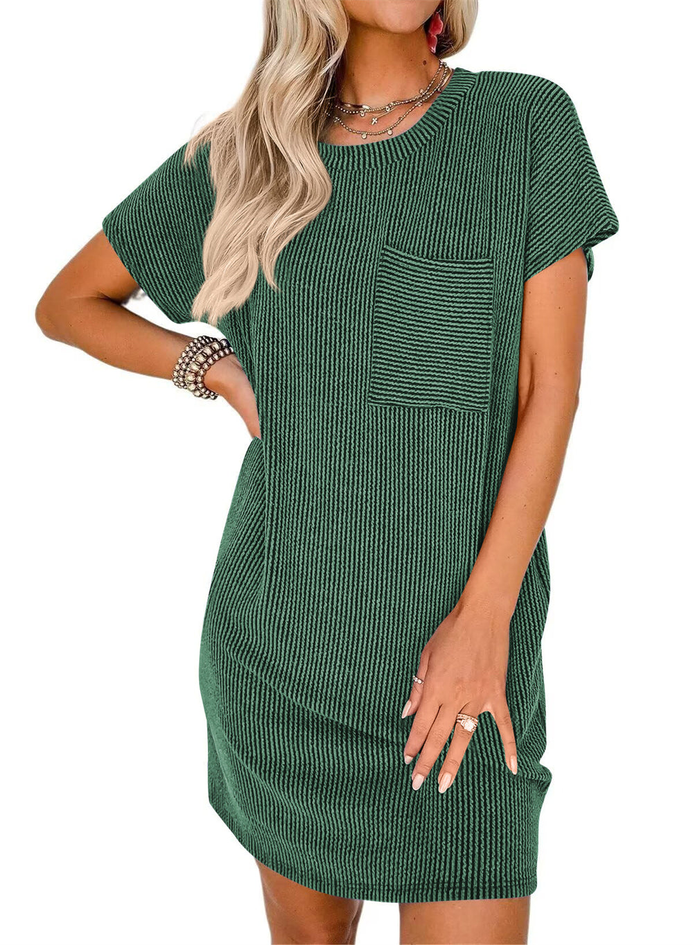 Relaxed Daytime Minimalist Knit Dress with Pockets 2847