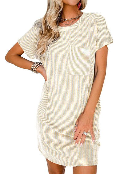 Relaxed Daytime Minimalist Knit Dress with Pockets 2847