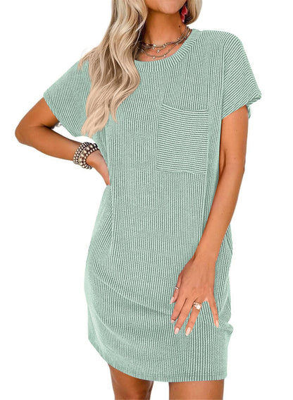 Relaxed Daytime Minimalist Knit Dress with Pockets 2847