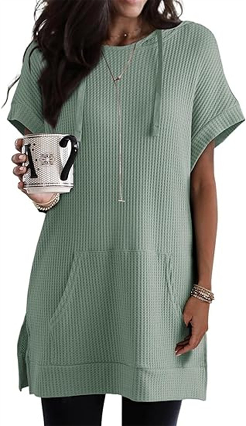 Relaxed Knit Tunic with Front Pockets 2901 Green