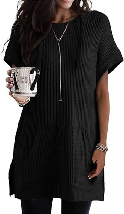 Relaxed Knit Tunic with Front Pockets 2901 Black