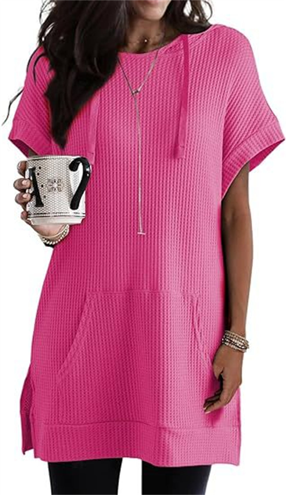 Relaxed Knit Tunic with Front Pockets 2901 Rose red