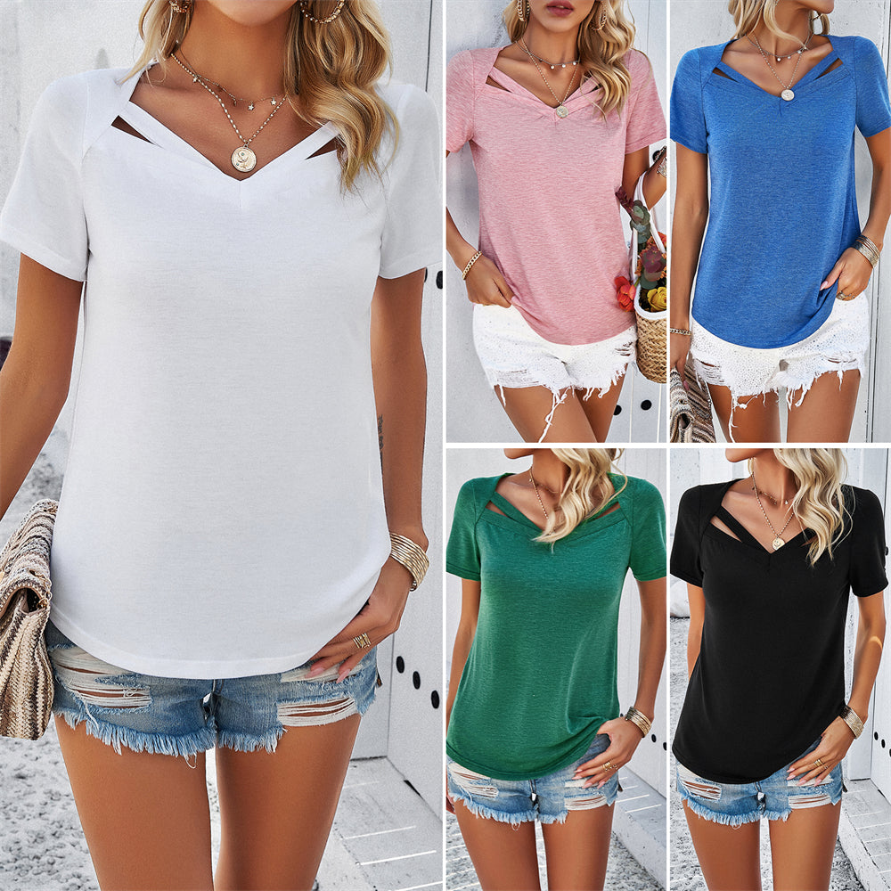 Relaxed V-Neck Blouse with Unique Shoulder Cut 2878 Mix Color