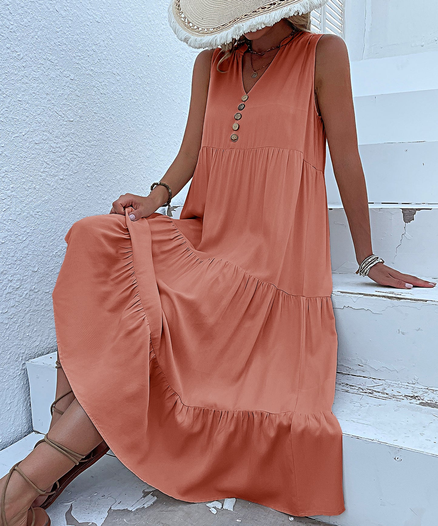 Resort Collection: Sleeveless Layered Dress 3005 Orange