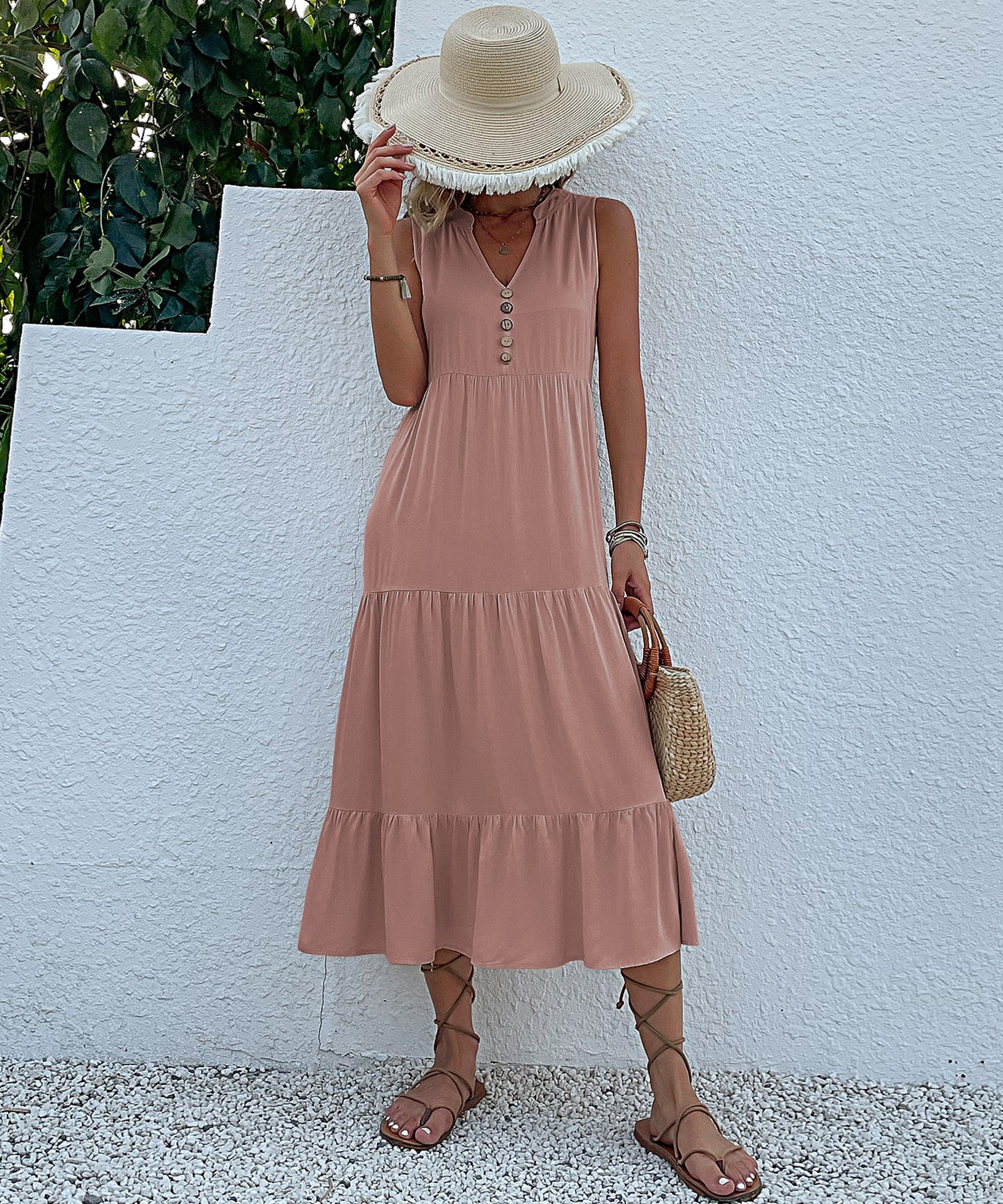 Resort Collection: Sleeveless Layered Dress 3005 Pink