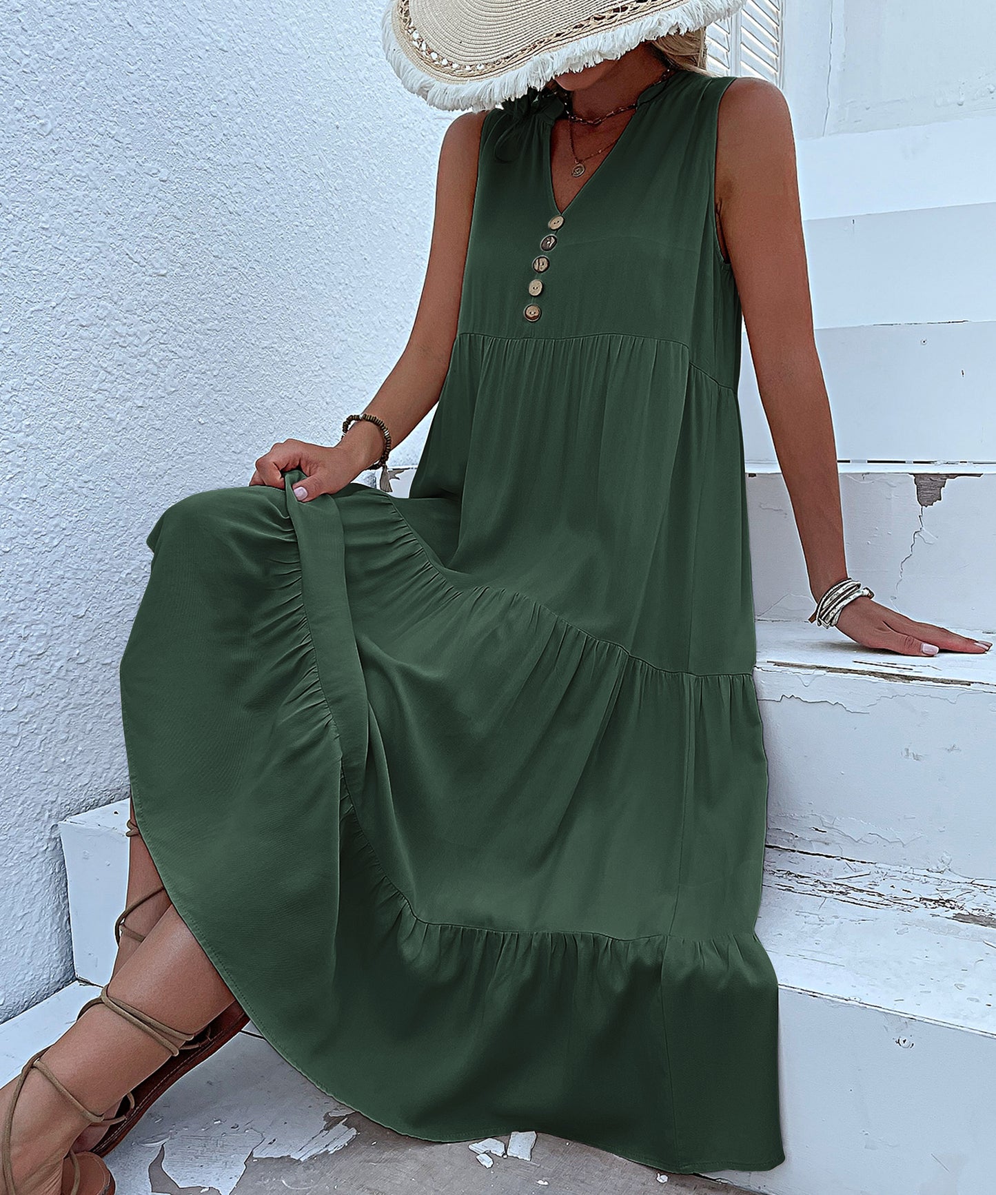 Resort Collection: Sleeveless Layered Dress 3005 Green