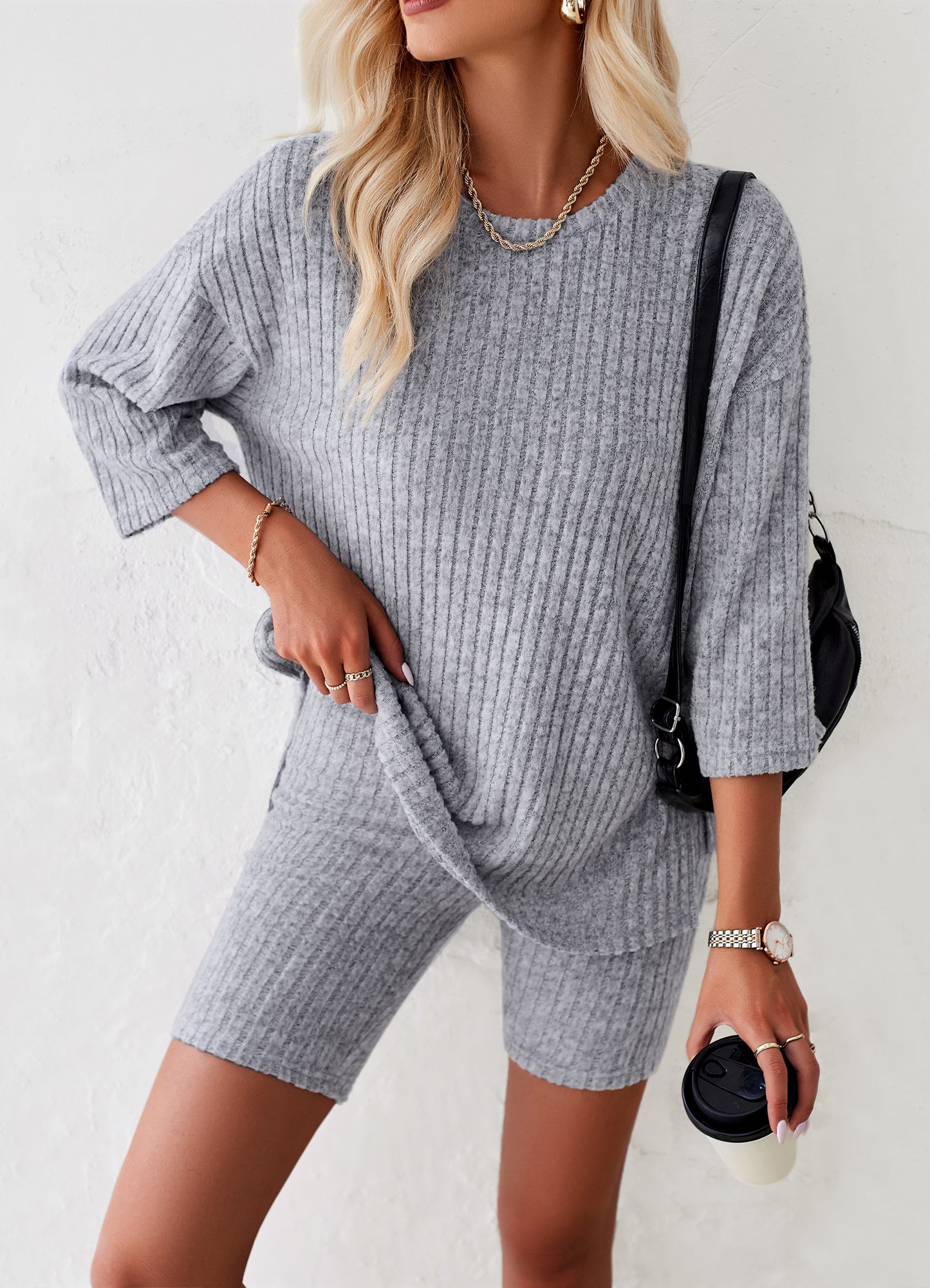 Ribbed Knit Pullover Day Dress 2759 Grey