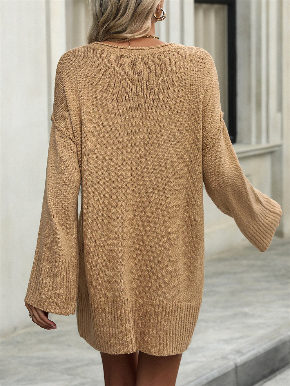 Round Neckline Knee-Length Sweater Dress 3064