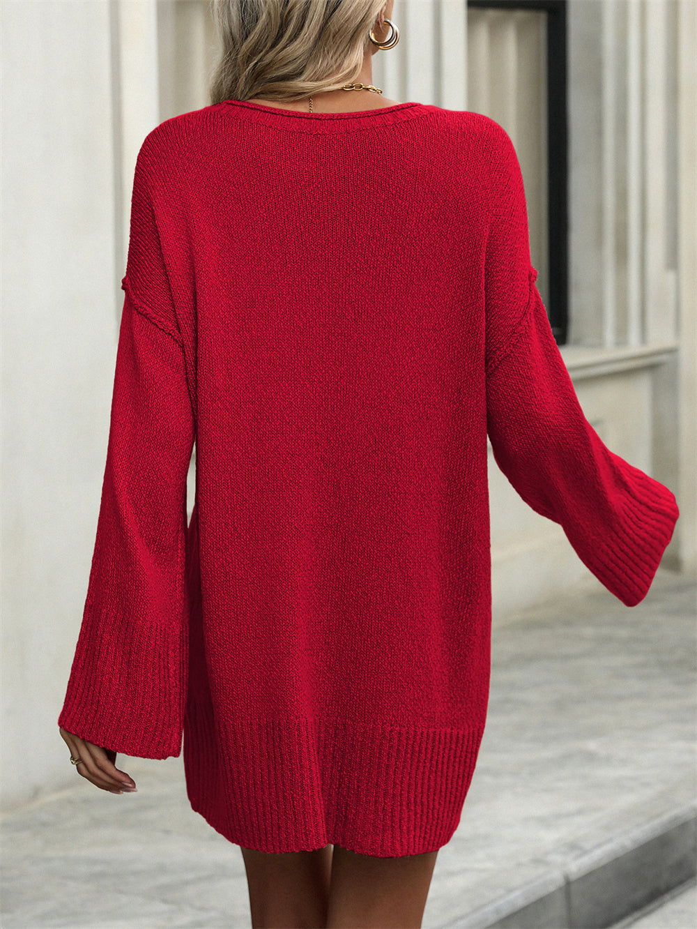 Round Neckline Knee-Length Sweater Dress 3064