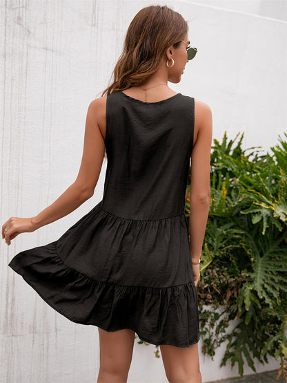 Ruffled Hem Tassels Front Sleeveless Dress 2782