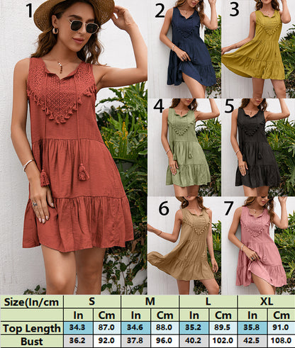 Ruffled Hem Tassels Front Sleeveless Dress 2782