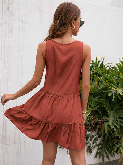 Ruffled Hem Tassels Front Sleeveless Dress 2782