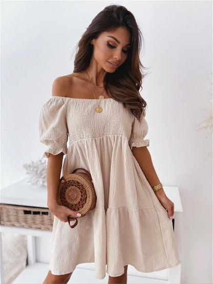 Ruffled sleeve off-shoulder mini boho dress 3085