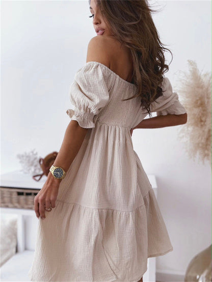 Ruffled sleeve off-shoulder mini boho dress 3085