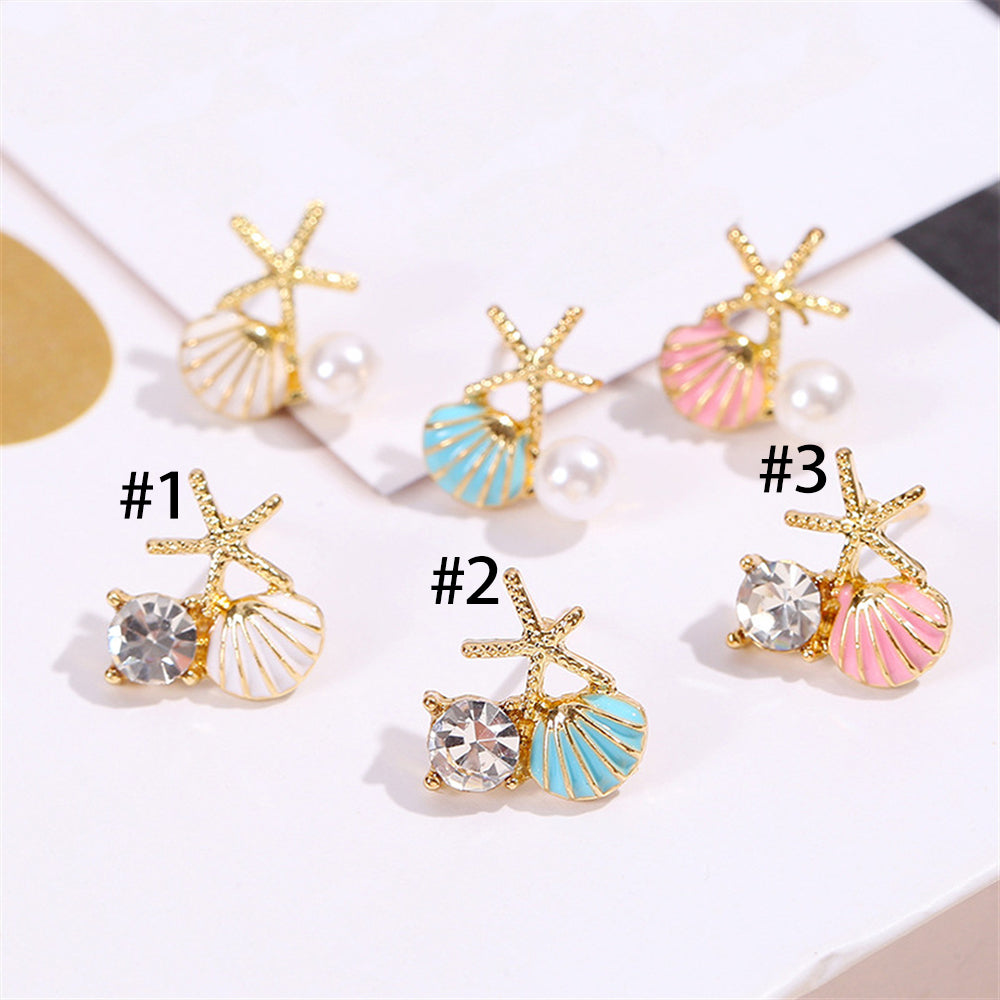 Seashell & Starfish Adorned Ear Studs 2903