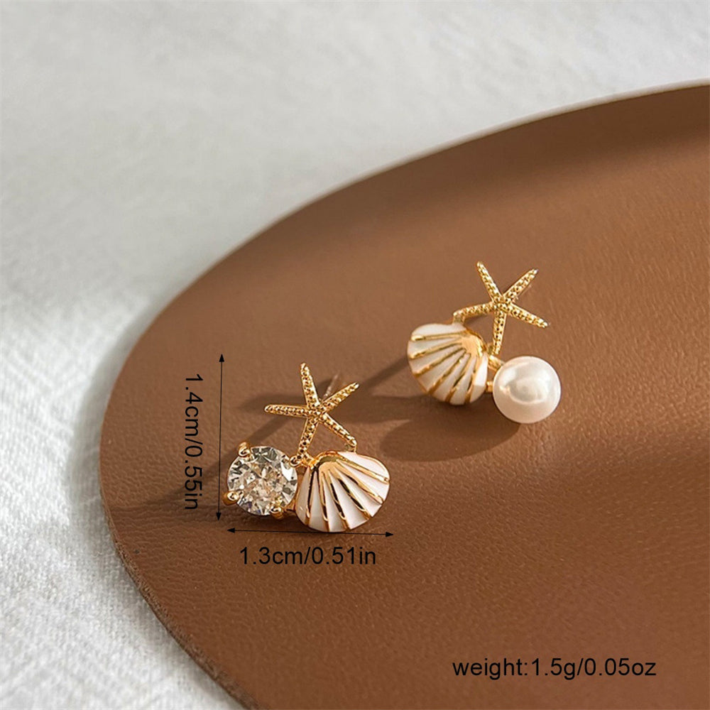 Seashell & Starfish Adorned Ear Studs 2903