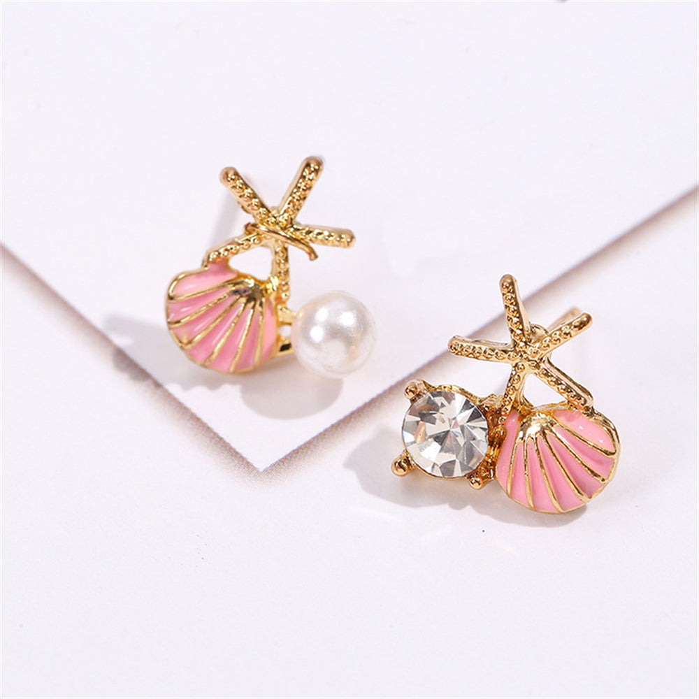 Seashell & Starfish Adorned Ear Studs 2903 Pink