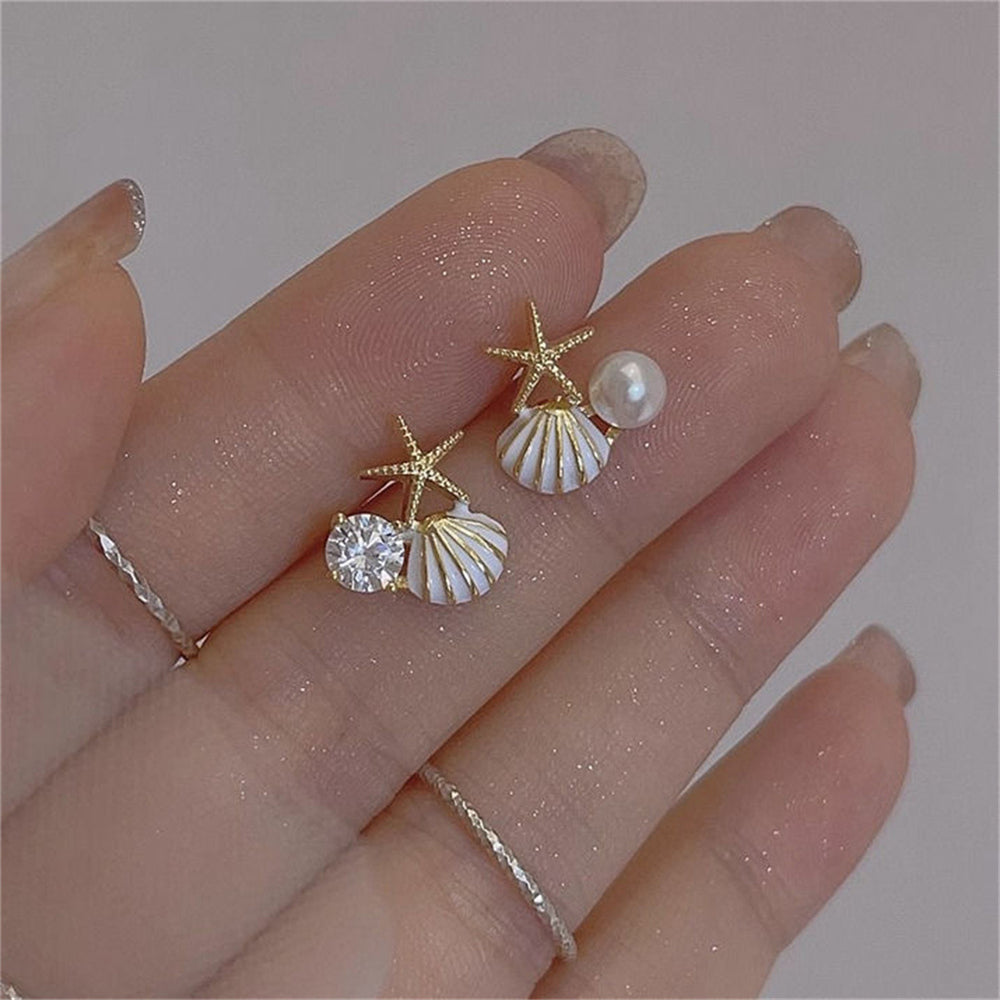 Seashell & Starfish Adorned Ear Studs 2903