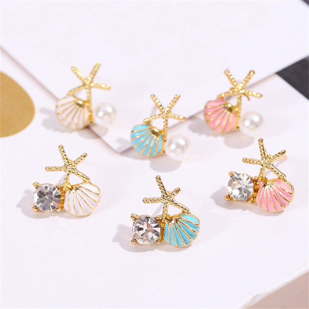 Seashell & Starfish Adorned Ear Studs 2903 Mix Color