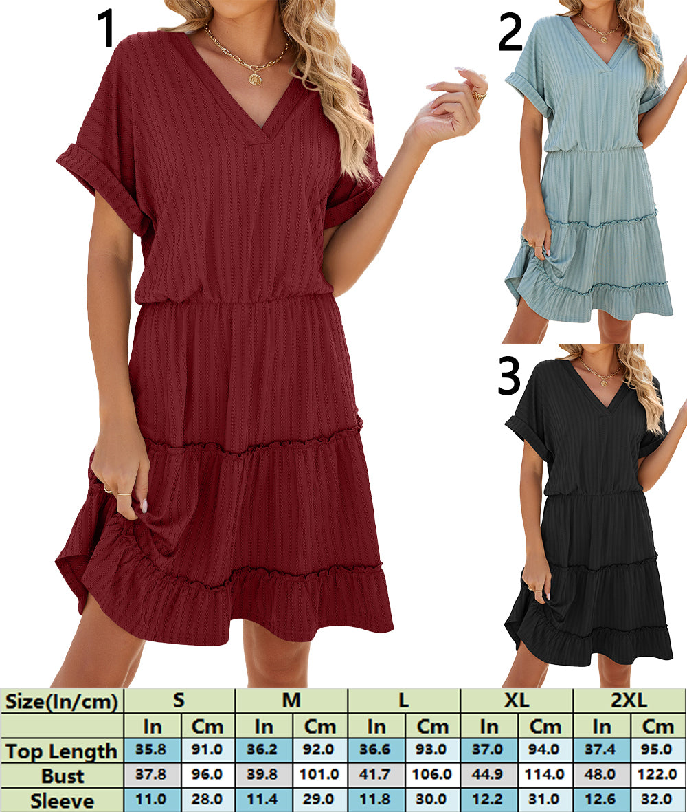 Short Sleeve Tiered Day Dress - Versatile and Comfortable 2995