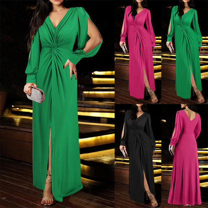 Side slit maxi dress with front twist detail 3084