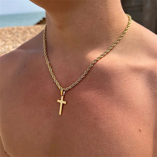 Sleek Cross Necklace – Minimalist Devotional Piece 3035 Gold