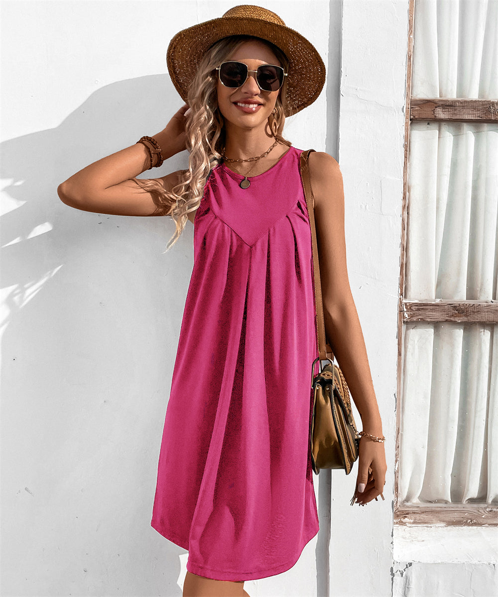 Sleeveless A-Line Dress - Perfect for Daytime Outings 3006 Rose red