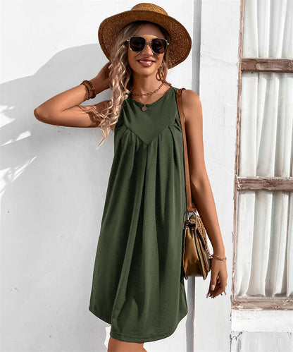 Sleeveless A-Line Dress - Perfect for Daytime Outings 3006 Military Green