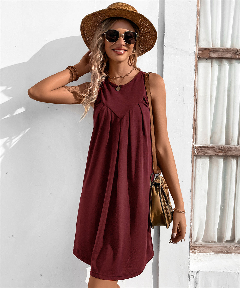 Sleeveless A-Line Dress - Perfect for Daytime Outings 3006 Wine red