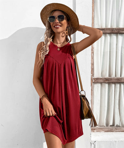 Sleeveless A-Line Dress - Perfect for Daytime Outings 3006 Red