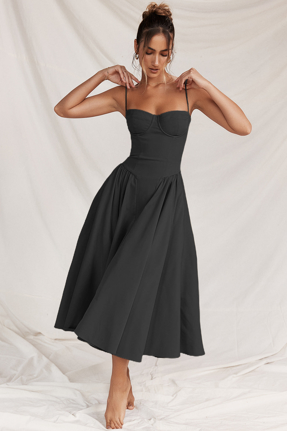 Sleeveless A-Line Dress for Sunny Days midi dress 3044 Black