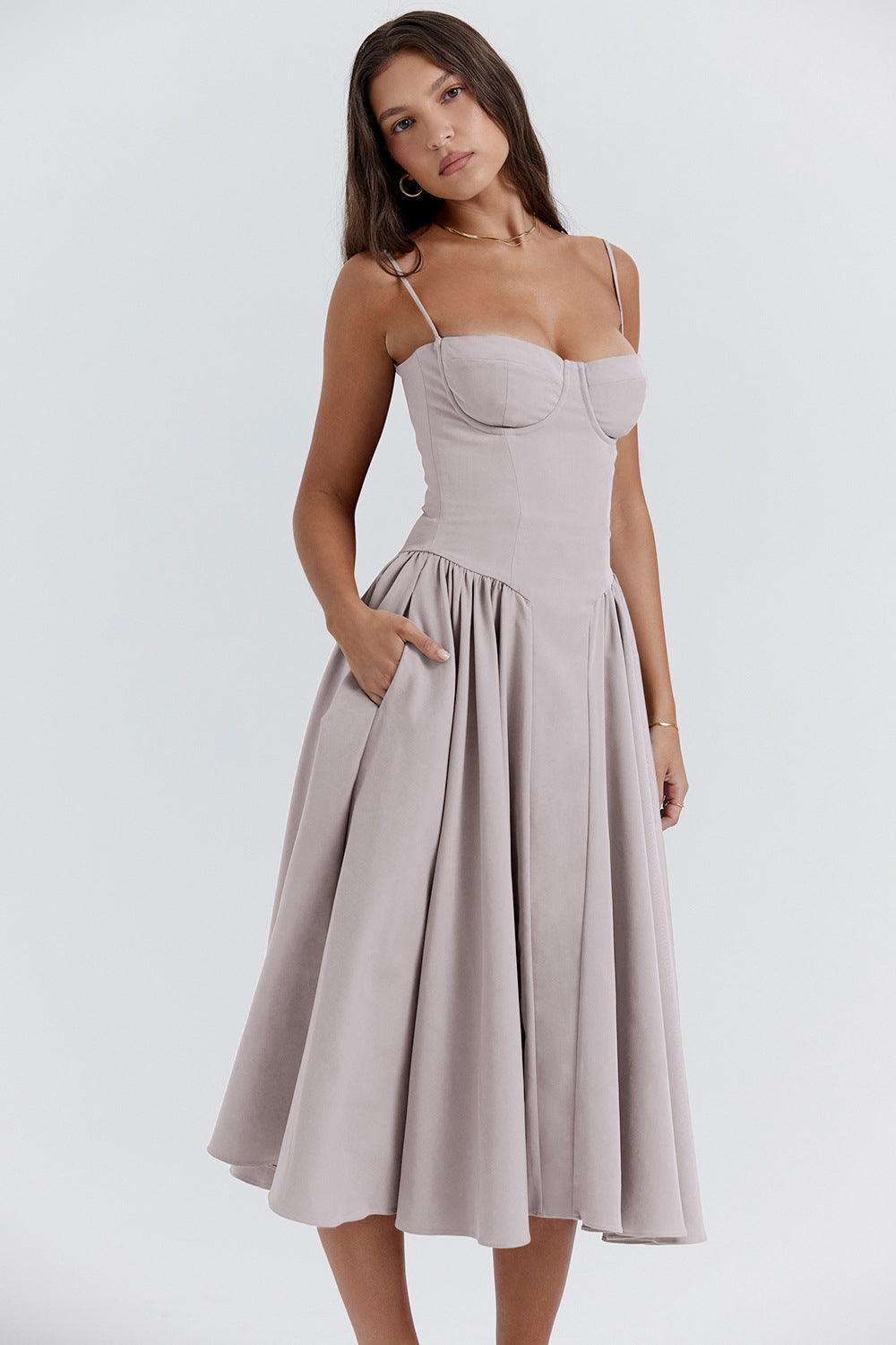 Sleeveless A-Line Dress for Sunny Days midi dress 3044 Gray