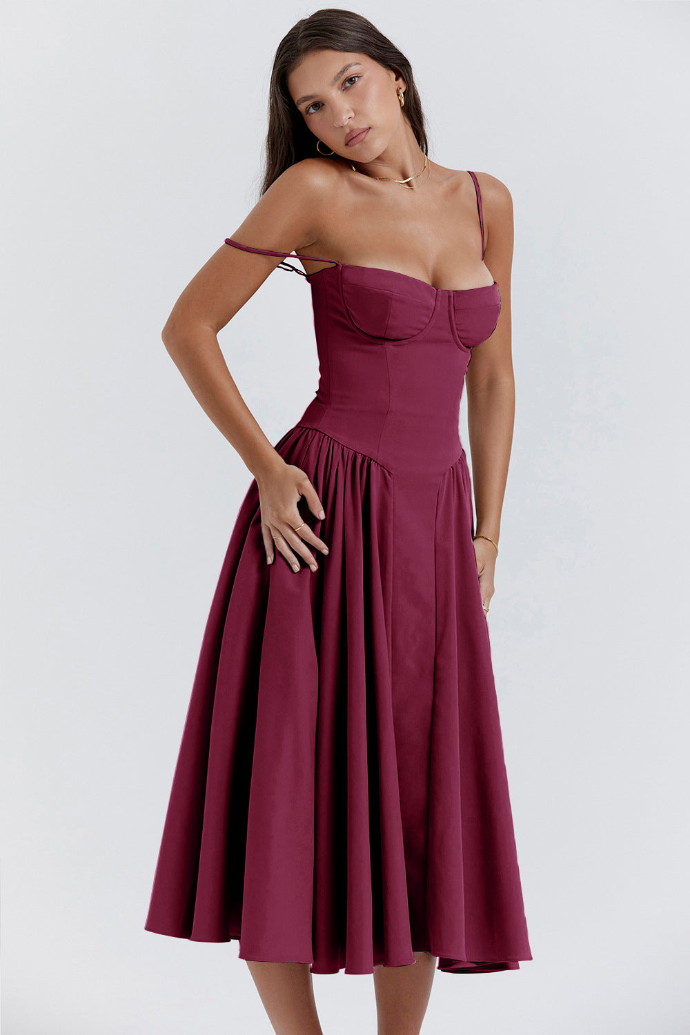 Sleeveless A-Line Dress for Sunny Days midi dress 3044 Wine red