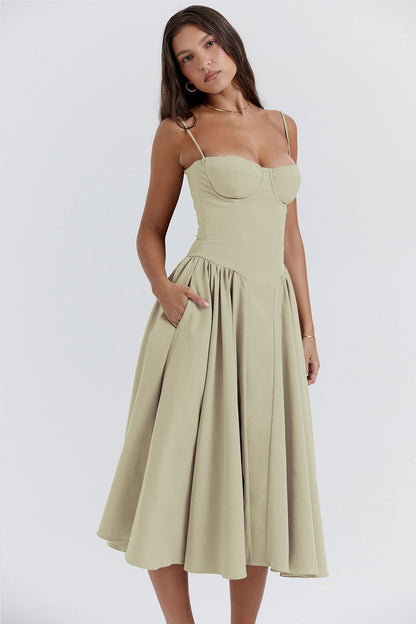 Sleeveless A-Line Dress for Sunny Days midi dress 3044 Beige