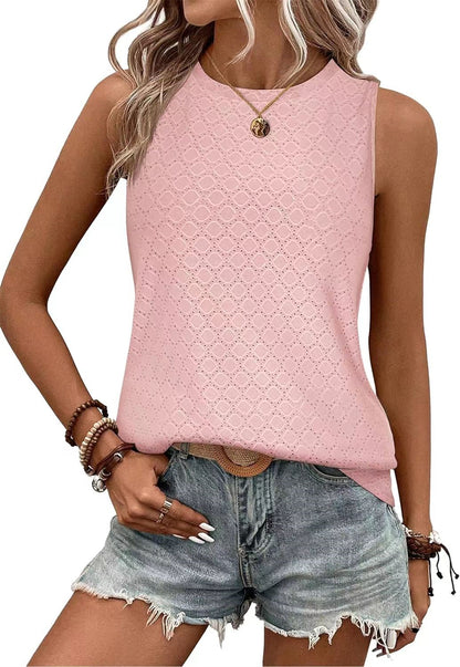 Sleeveless Hollowing out Detail Shirt 2986 Pink