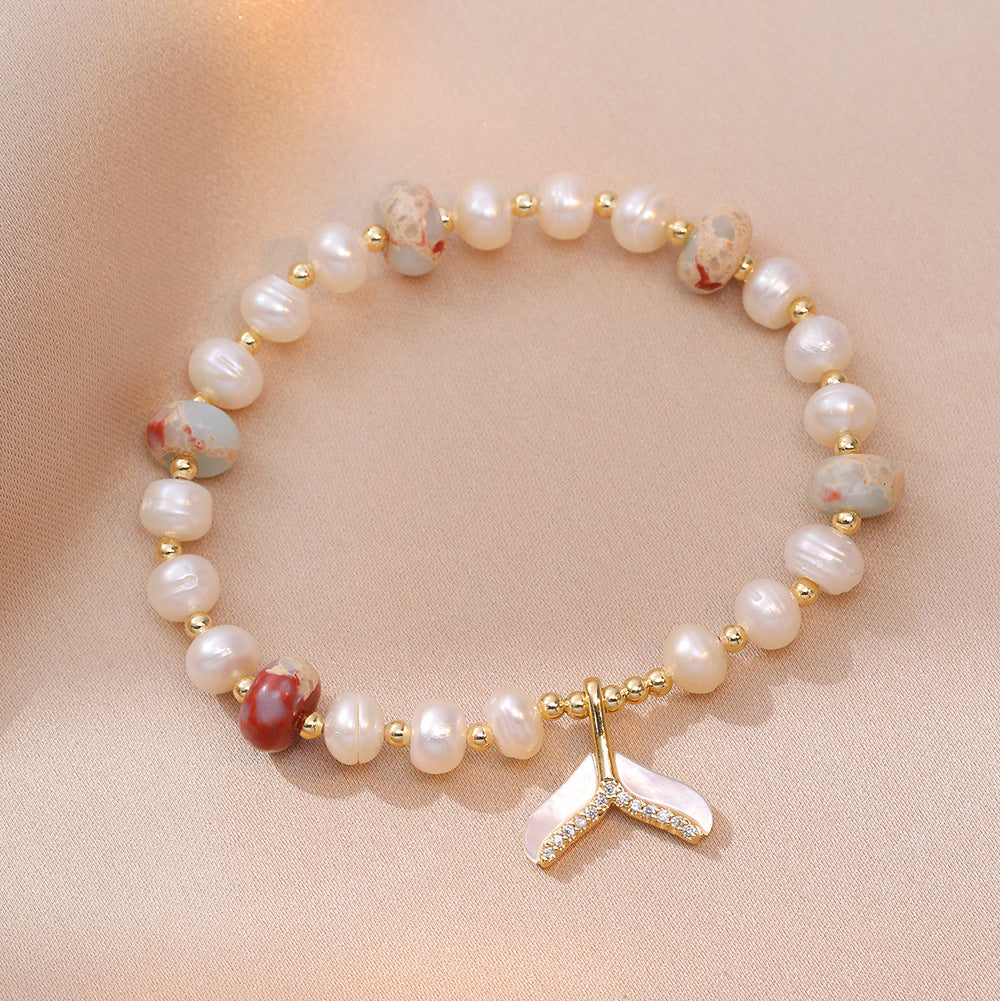 Sophisticated Pearl Bracelet with Fish Tail Accent 2913 White