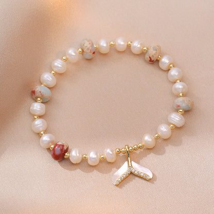 Sophisticated Pearl Bracelet with Fish Tail Accent 2913 White