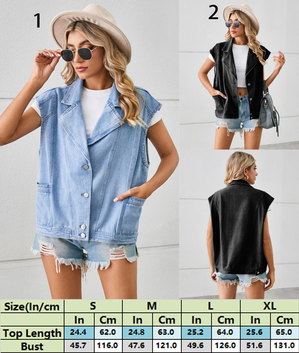 Stylish Cut Chic Sleeveless Jean Jacket 2744