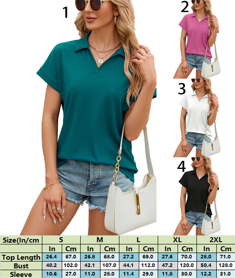 Stylish Ribbed Texture Collared Polo Top Shirt 2764