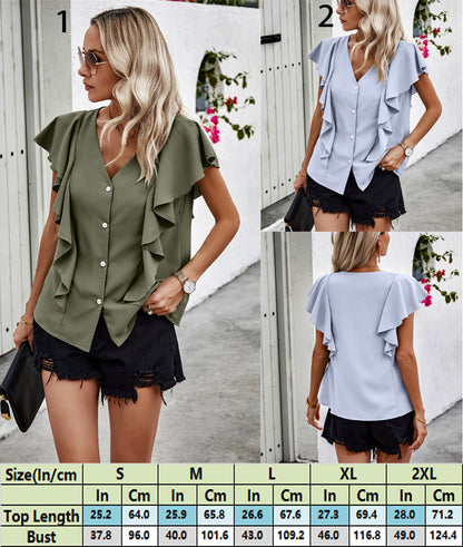 Stylish Ruffle-Design Button-Down Blouse Top 2742