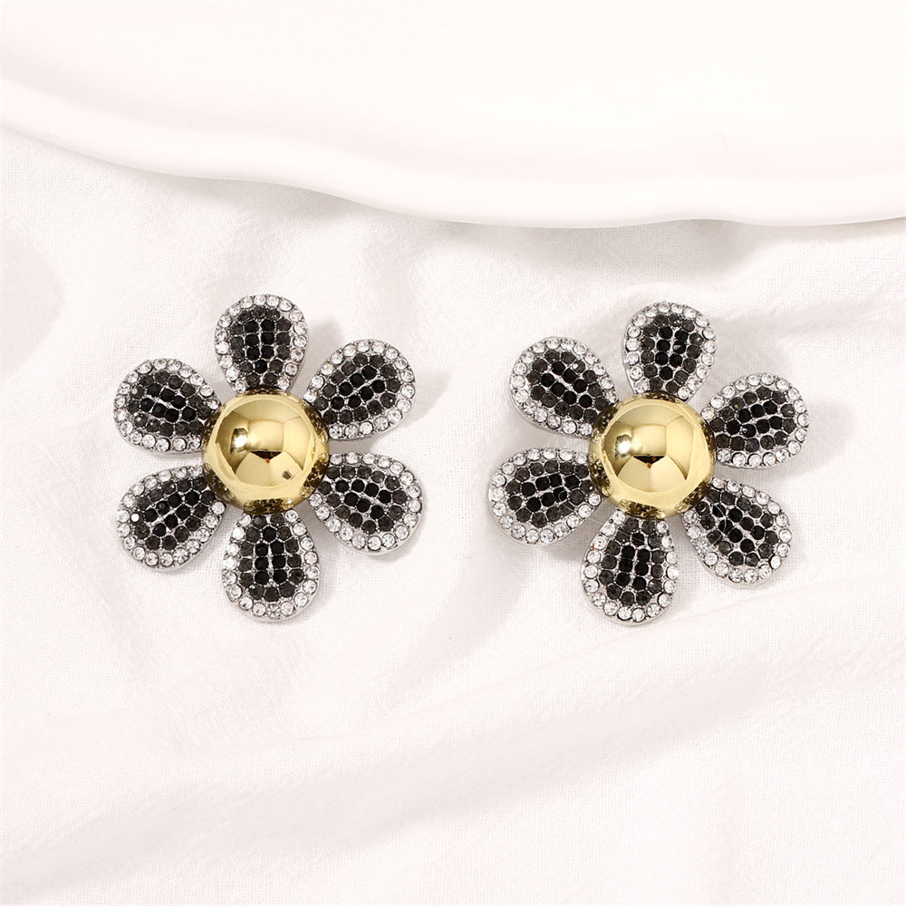 Summer Beach Zircon Flower Creative Earrings 2980 Black